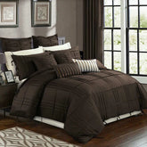 3 Pcs Luxury Box Pleated Duvet Set- Brown